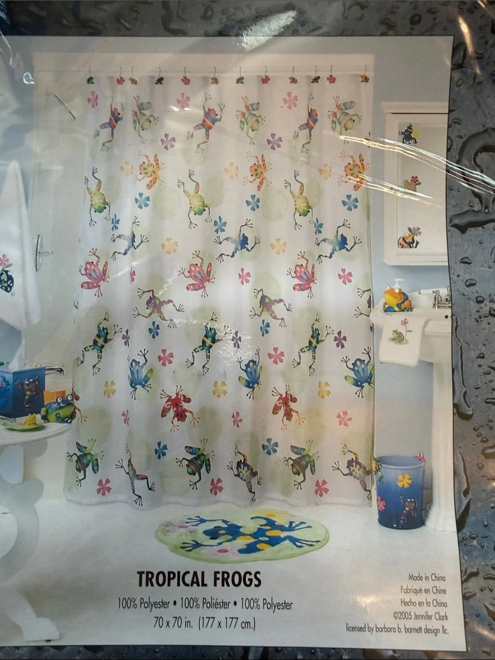 Y2K 2005 VINTAGE RARE TROPICAL FROGS BATH- Curtain, Rings and Frog Tumbler Set!